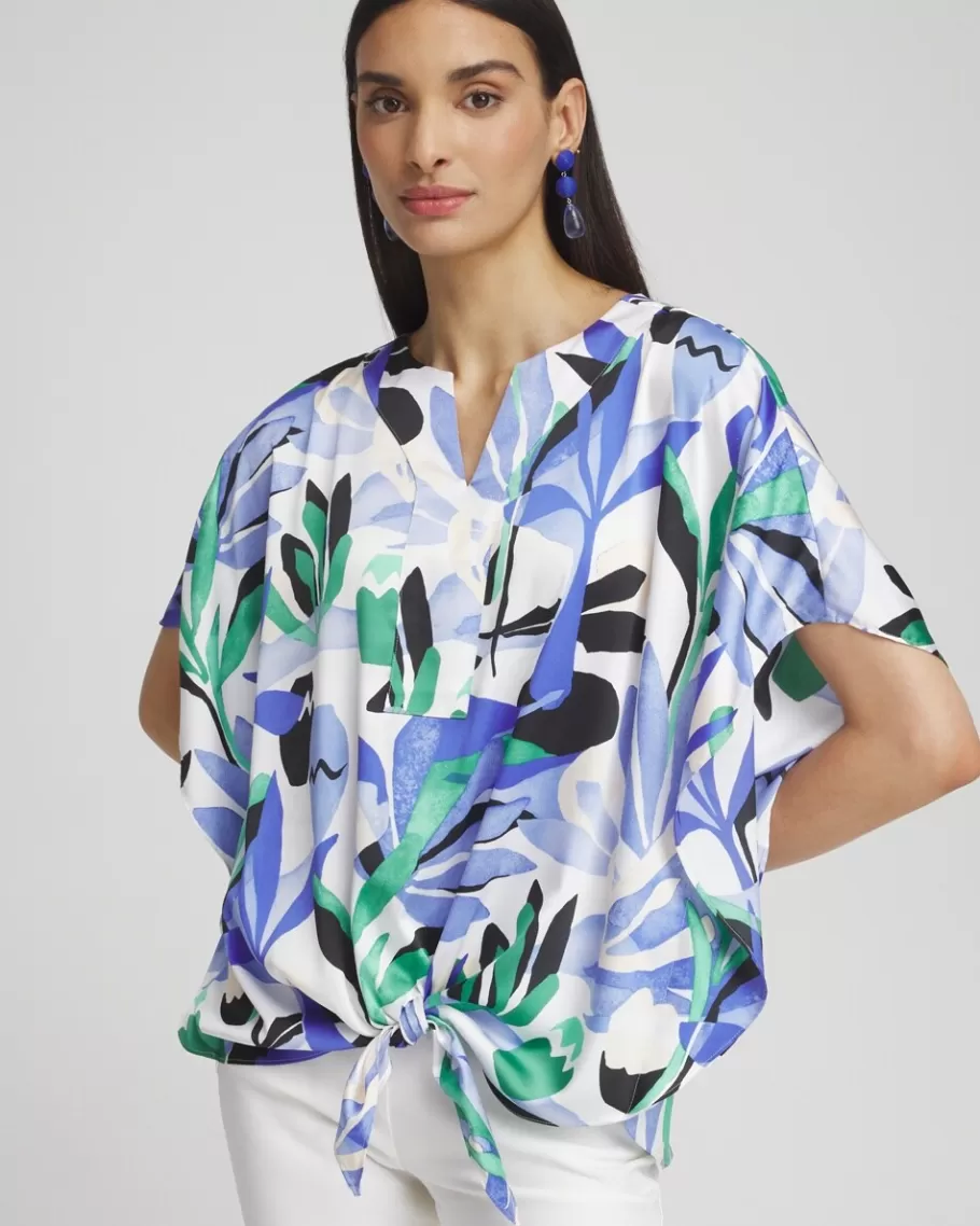 Chico's Tropical Satin Tie-Front Tunic