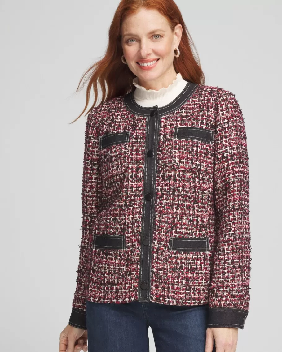 Chico's Tweed & Denim Trim Jacket