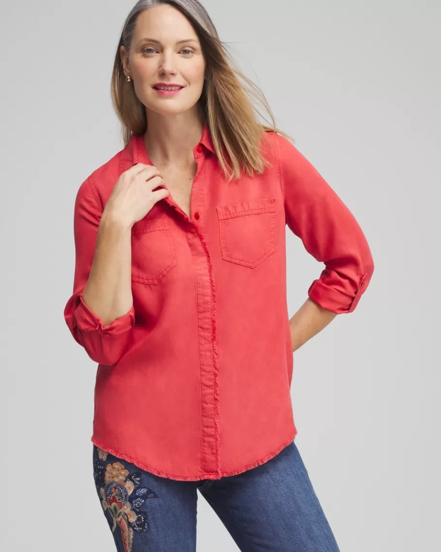 Chico's Twill Fringe Hem Shirt