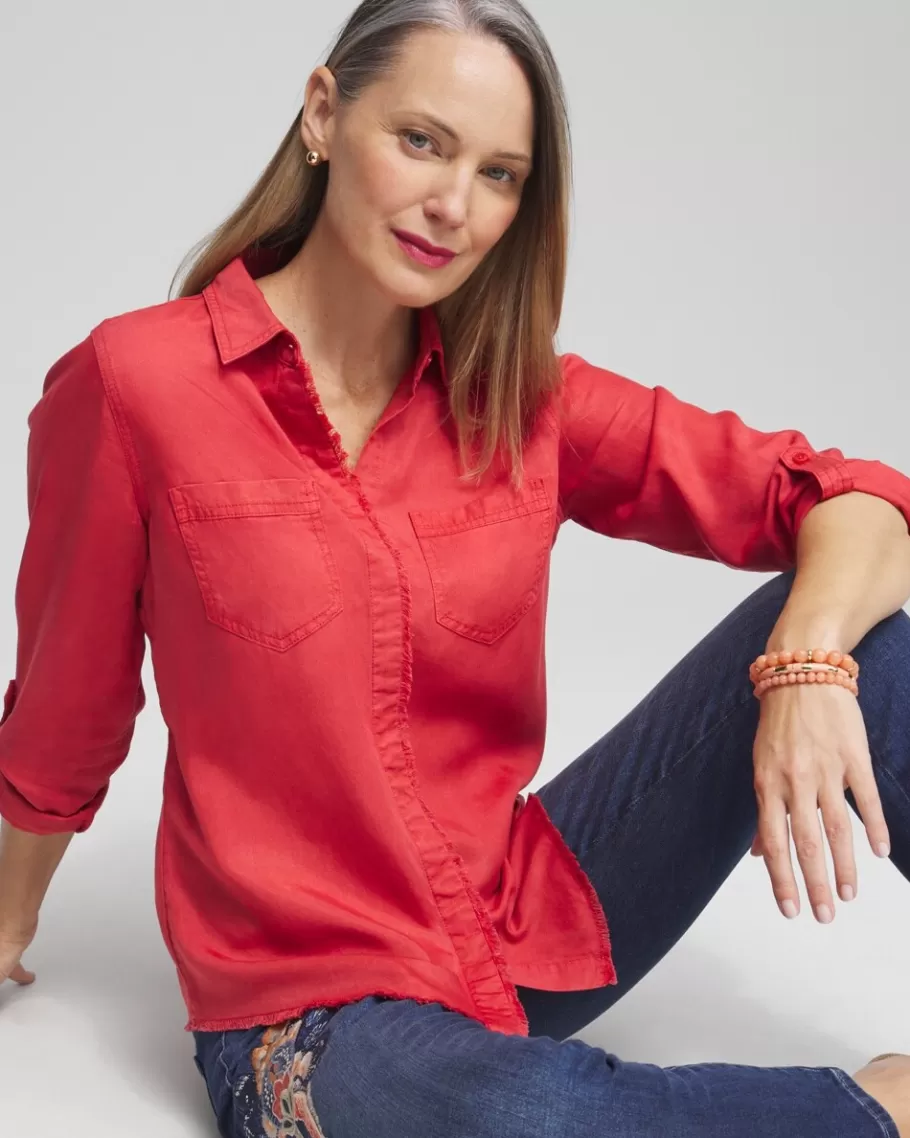 Chico's Twill Fringe Hem Shirt