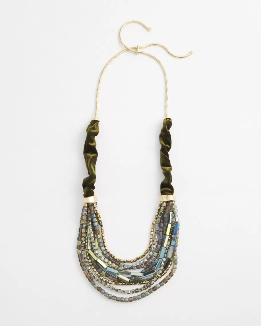 Chico's Velvet Beaded Statement Necklace