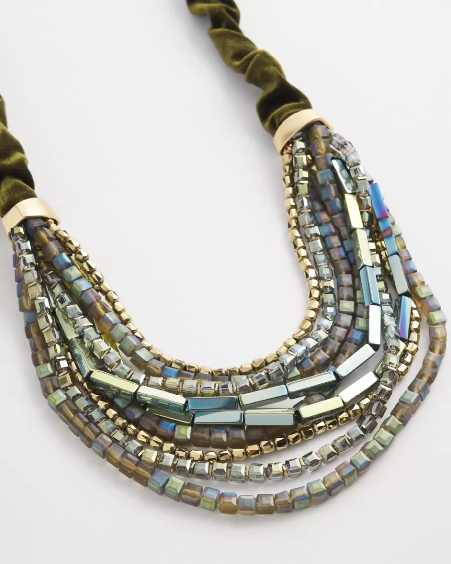 Chico's Velvet Beaded Statement Necklace