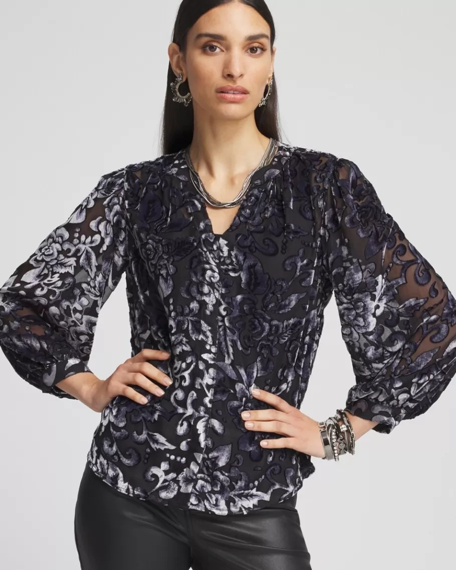 Chico's Velvet Blouson Sleeve Blouse