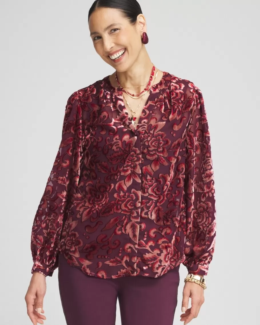 Chico's Velvet Blouson Sleeve Blouse