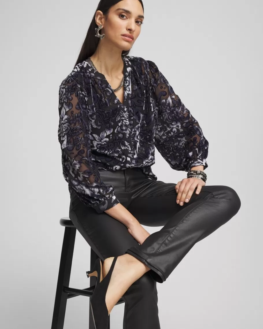 Chico's Velvet Blouson Sleeve Blouse