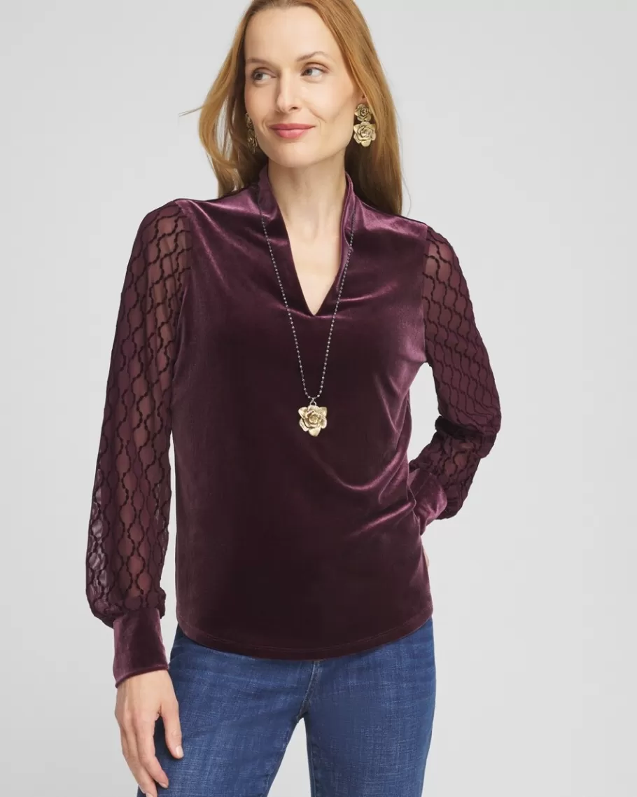 Chico's Velvet V-neck Long Sleeve Top