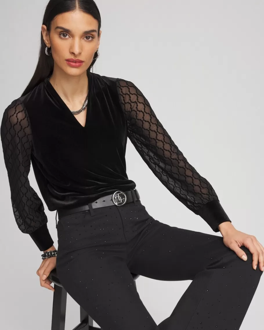 Chico's Velvet V-neck Long Sleeve Top