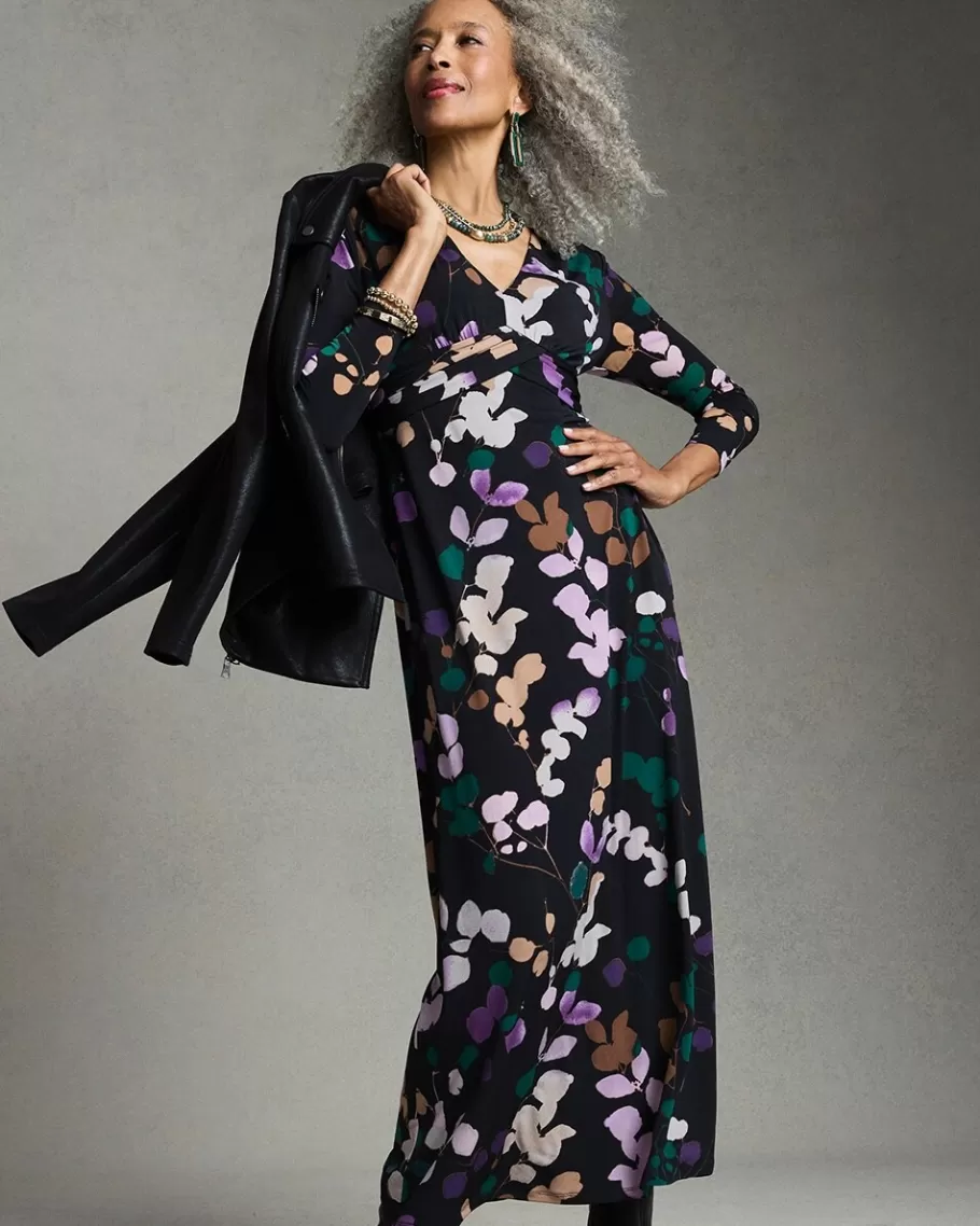 Chico's V-neck 3/4 Sleeve Floral Maxi Dress