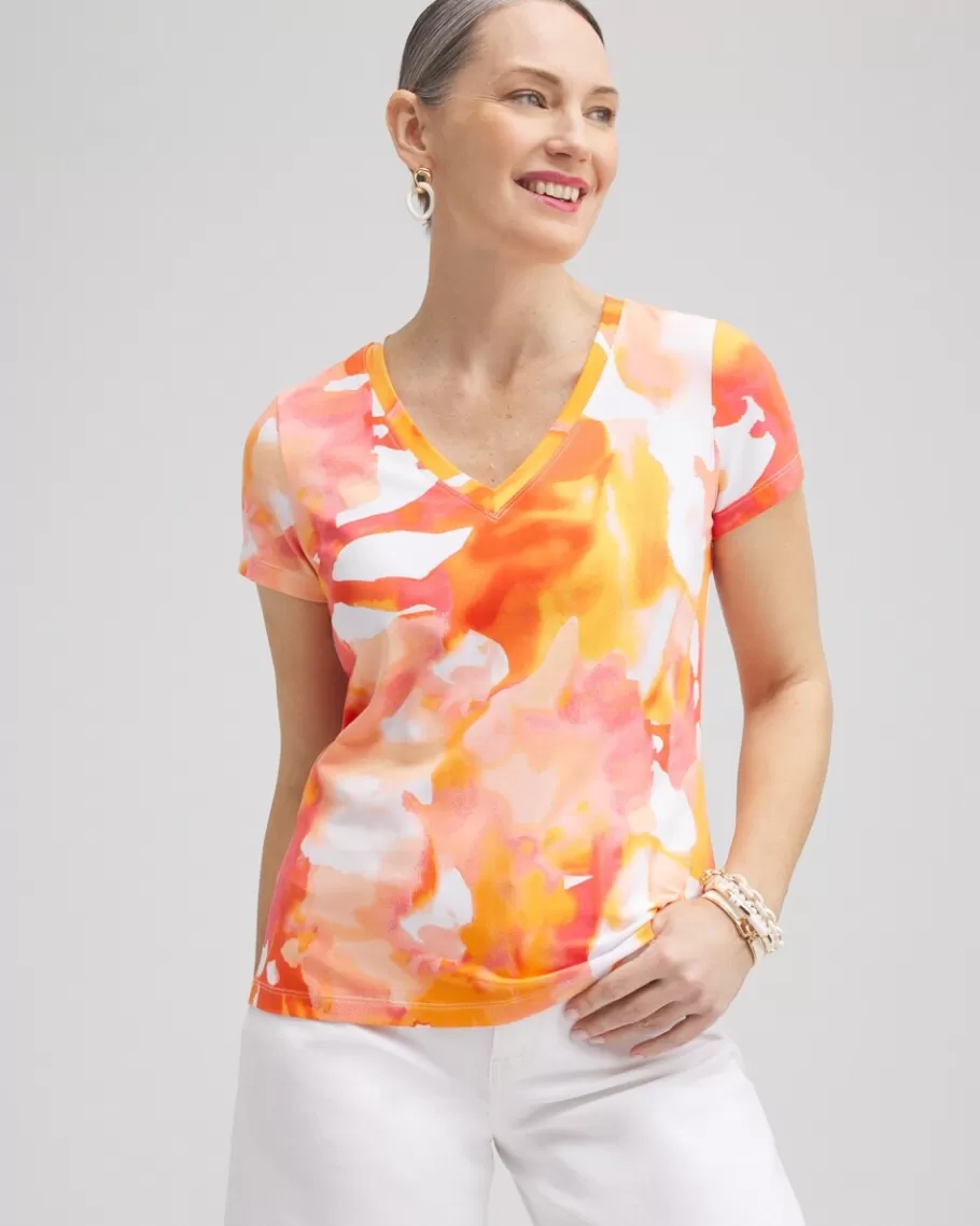 Chico's Watercolor V-neck Perfect Tee