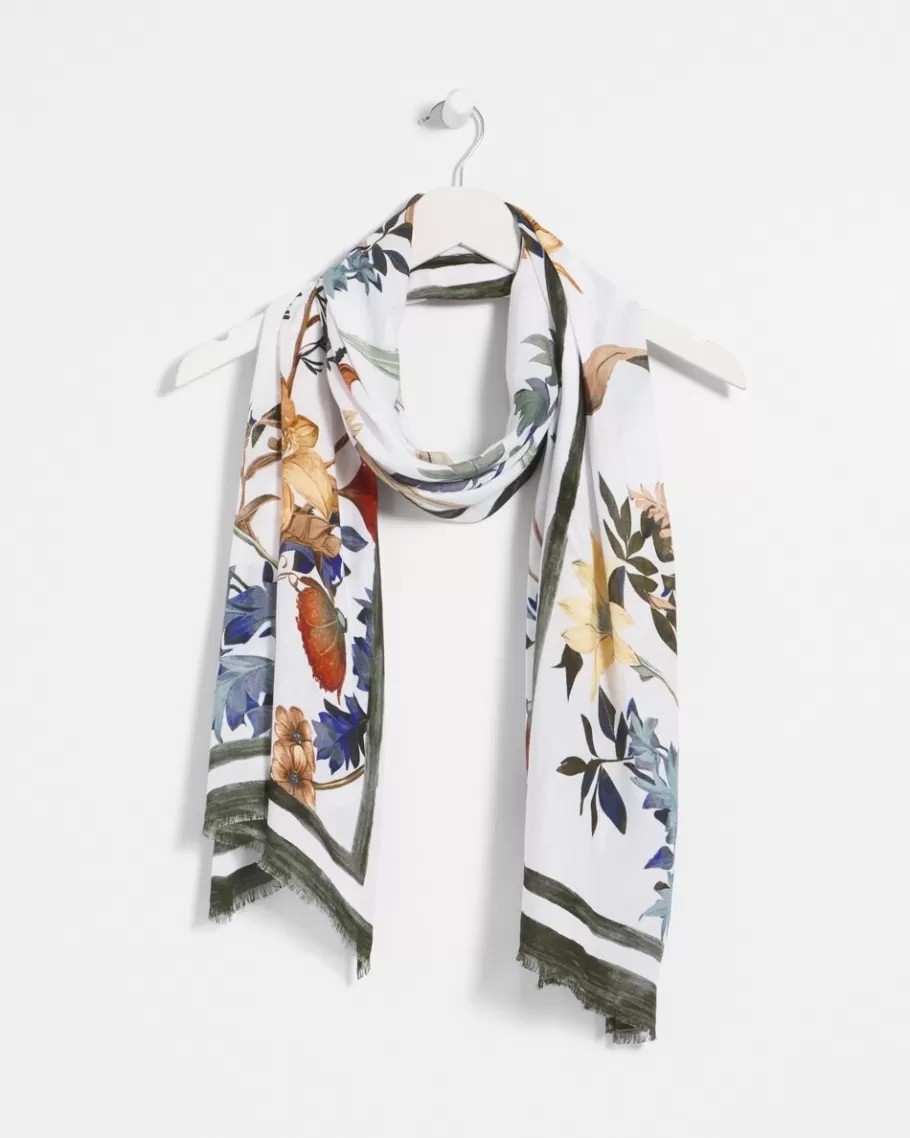 Chico's White Floral Oblong Scarf