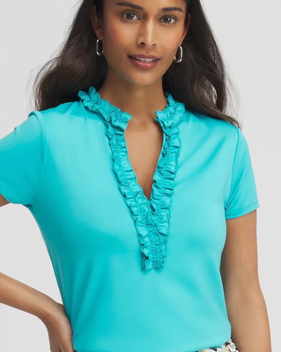 Chico's Zenergy® UPF Blue Ruffle Neck Top